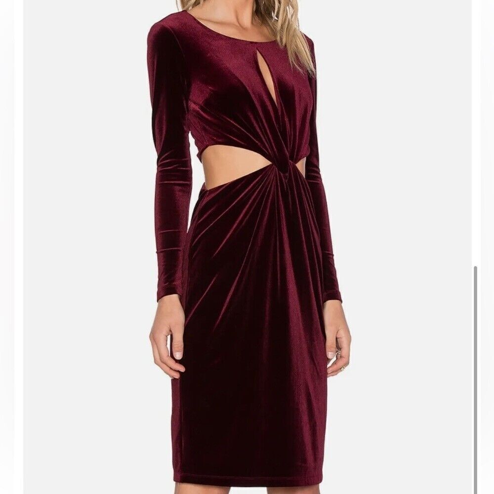 NBD Dress Medium Velvet Burgundy Adore You Cut Out Sheath Long Sleeve Revolve